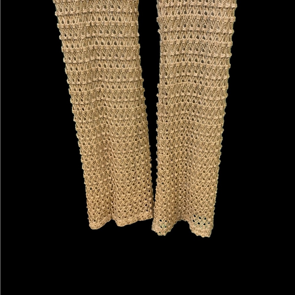 French Made Gold Tan Crochet Flare Pants - Picture 3 of 10